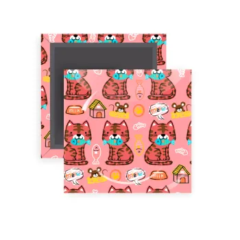 Cats and Fishes, Μαγνητάκι ψυγείου τετράγωνο διάστασης 5x5cm