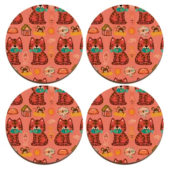 Cats and Fishes, ΣΕΤ x4 Σουβέρ ξύλινα στρογγυλά plywood (9cm)