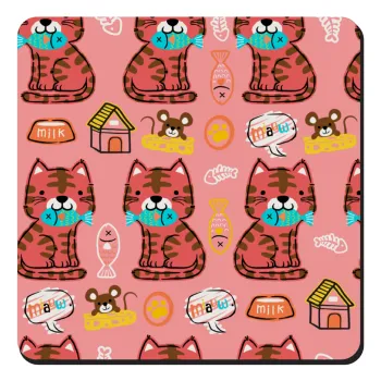 Cats and Fishes, Τετράγωνο μαγνητάκι ξύλινο 9x9cm