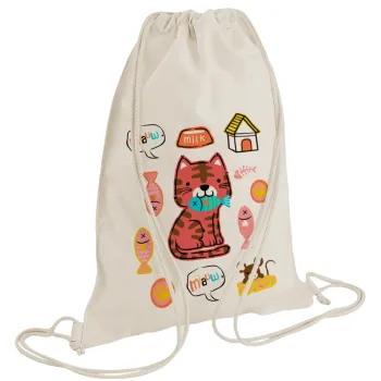 Cats and Fishes, Τσάντα πλάτης πουγκί GYMBAG natural (28x40cm)