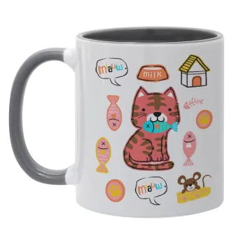 Cats and Fishes, Mug colored grey, ceramic, 330ml