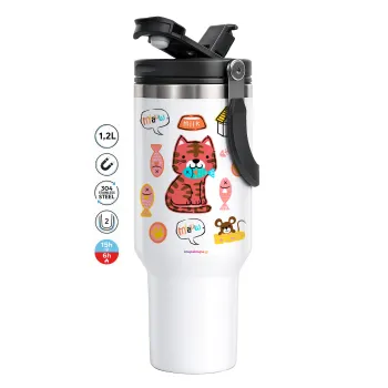 Cats and Fishes, Mega Stainless steel Tumbler with lid, double wall 1,2L