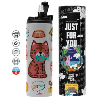 Cats and Fishes, Tumbler stainless steel GREY 600ml