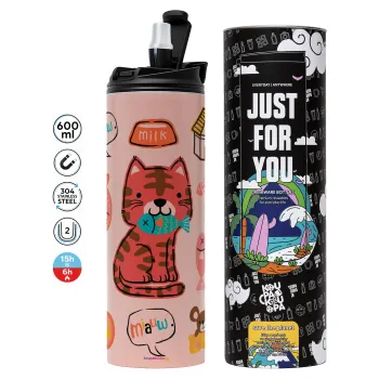 Cats and Fishes, Tumbler stainless steel PINK 600ml