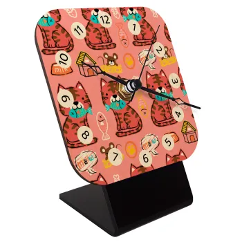 Cats and Fishes, Quartz Table clock in natural wood (10cm)