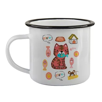 Cats and Fishes, Κούπα εμαγιέ με μαύρο χείλος 360ml