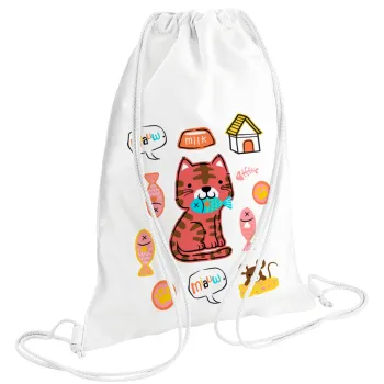 Cats and Fishes, Backpack pouch GYMBAG white (28x40cm)