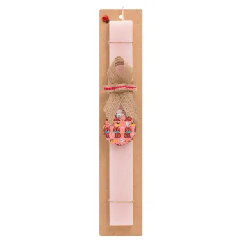 Cats and Fishes, Easter Set, wooden keychain & scented flat Easter candle (30cm) (PINK)