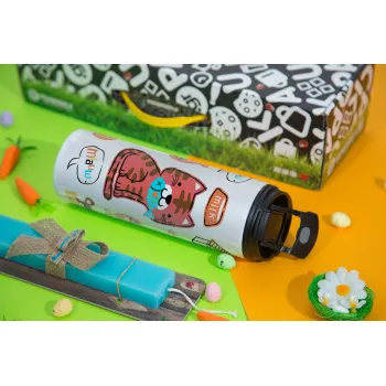 Cats and Fishes, Πασχαλινή Λαμπάδα με Travel Tumbler θερμό με διπλό καπάκι (600ml, BPA free) & κερί αρωματικό πλακέ (30cm) (ΤΙΡΚΟΥΑΖ)