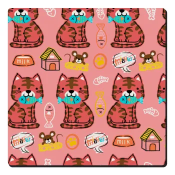 Cats and Fishes, Τετράγωνο μαγνητάκι ξύλινο 6x6cm