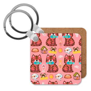 Cats and Fishes, Μπρελόκ Ξύλινο τετράγωνο MDF