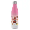 Metal mug thermos Pink/White (Stainless steel), double wall, 500ml