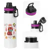 Metallic water bottle with safety lid, 850ml aluminum
