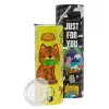 Neon Yellow Travel Tumbler θερμό, μεταλλικό καλαμάκι(Ανωξείδωτο 304 Food grade, BPA free, 600ml)