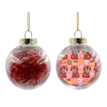 Cats and Fishes, Transparent Christmas tree ball ornament with red filling 8cm