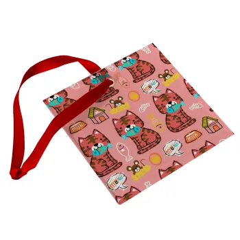 Cats and Fishes, Christmas ornament, glass square ornament 9x9cm