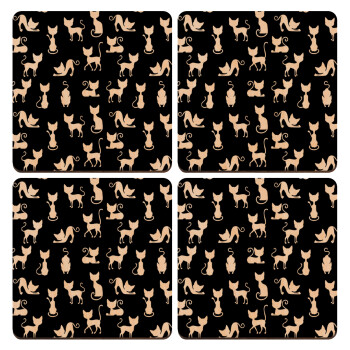 Γατούλες κυρίες, ΣΕΤ x4 Σουβέρ ξύλινα τετράγωνα plywood (9cm)