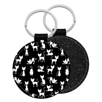 Γατούλες κυρίες, Μπρελόκ Δερματίνη, στρογγυλό ΜΑΥΡΟ (5cm)