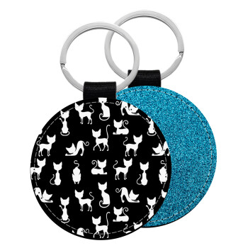 Γατούλες κυρίες, Μπρελόκ Δερματίνη, στρογγυλό ΜΠΛΕ (5cm)