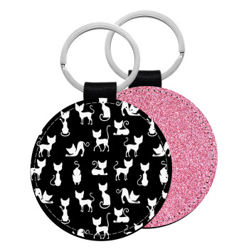 Γατούλες κυρίες, Μπρελόκ Δερματίνη, στρογγυλό ΡΟΖ (5cm)