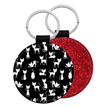 Γατούλες κυρίες, Μπρελόκ Δερματίνη, στρογγυλό ΚΟΚΚΙΝΟ (5cm)