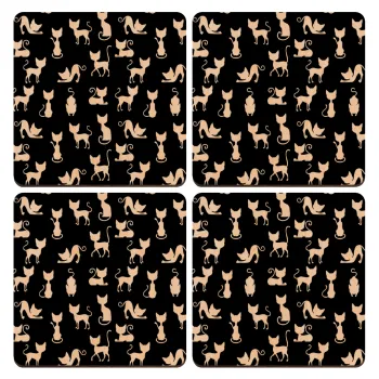 Γατούλες κυρίες, ΣΕΤ x4 Σουβέρ ξύλινα τετράγωνα plywood (9cm)