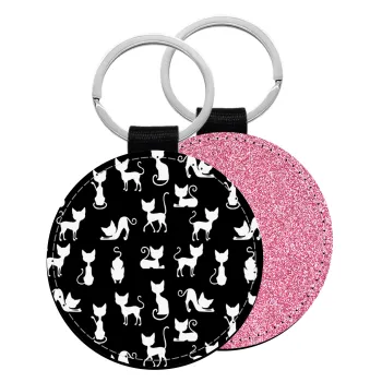 Γατούλες κυρίες, Μπρελόκ Δερματίνη, στρογγυλό ΡΟΖ (5cm)