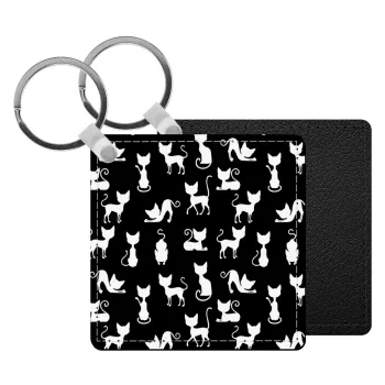 Γατούλες κυρίες, Μπρελόκ Δερματίνη, τετράγωνο ΜΑΥΡΟ (5x5cm)