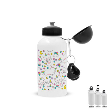 Cats unicorns, Metal water bottle, White, aluminum 500ml