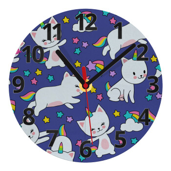 Cats unicorns, Ρολόι τοίχου γυάλινο (20cm)