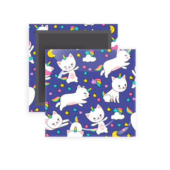 Cats unicorns, Μαγνητάκι ψυγείου τετράγωνο διάστασης 5x5cm