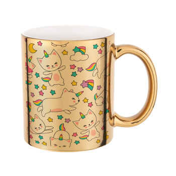 Cats unicorns, Mug ceramic, gold mirror, 330ml