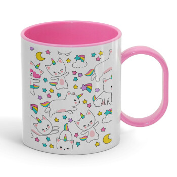 Cats unicorns, Κούπα (πλαστική) (BPA-FREE) Polymer Ροζ για παιδιά, 330ml