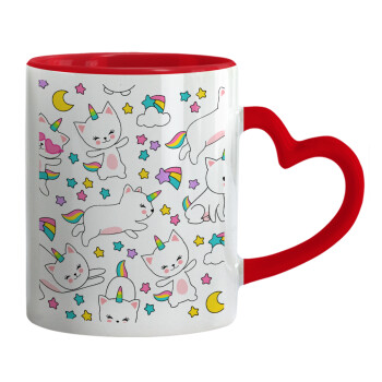 Cats unicorns, Mug heart red handle, ceramic, 330ml