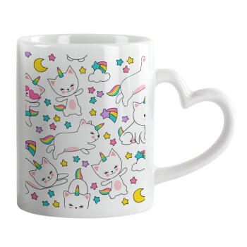Cats unicorns, Mug heart handle, ceramic, 330ml