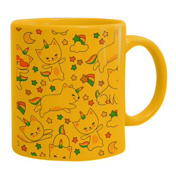 Cats unicorns, Ceramic coffee mug yellow, 330ml (1pcs)