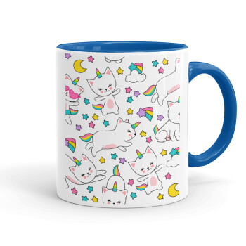 Cats unicorns, Mug colored blue, ceramic, 330ml