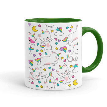 Cats unicorns, Mug colored green, ceramic, 330ml