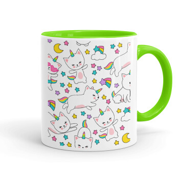 Cats unicorns, Mug colored light green, ceramic, 330ml