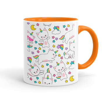 Cats unicorns, Mug colored orange, ceramic, 330ml