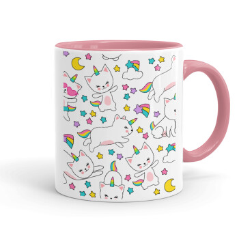 Cats unicorns, Mug colored pink, ceramic, 330ml