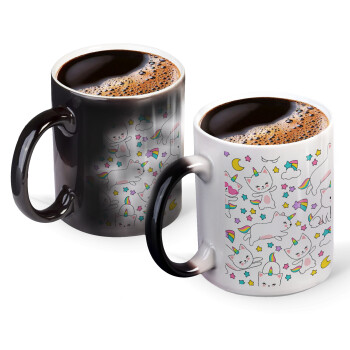 Cats unicorns, Color changing magic Mug, ceramic, 330ml when adding hot liquid inside, the black colour desappears (1 pcs)