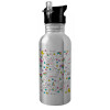 Water bottle Silver with straw, stainless steel 600ml