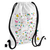 Backpack pouch GYMBAG white, with pocket (40x48cm) & thick cords