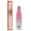 Easter Set, Metallic pink/white (Stainless steel) thermos, double-walled, 500ml & aromatic flat Easter candle (30cm) (PINK)