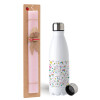 Easter Set, metallic stainless steel water bottle (750ml) & scented flat Easter candle (30cm) (PINK)