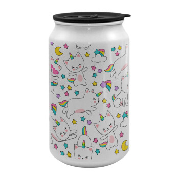 Cats unicorns, Κούπα ταξιδιού μεταλλική με καπάκι (tin-can) 500ml