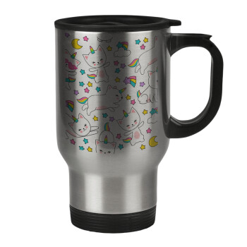Cats unicorns, Stainless steel travel mug with lid, double wall 450ml