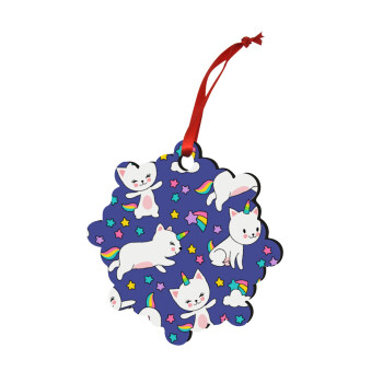 Cats unicorns, Christmas ornament snowflake wooden 7.5cm