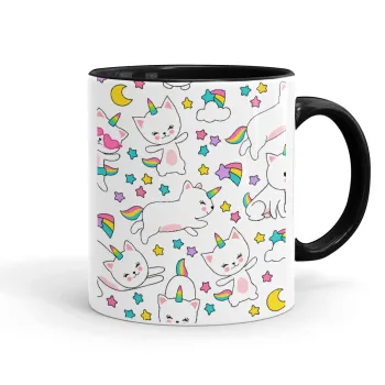 Cats unicorns, Mug colored black, ceramic, 330ml
